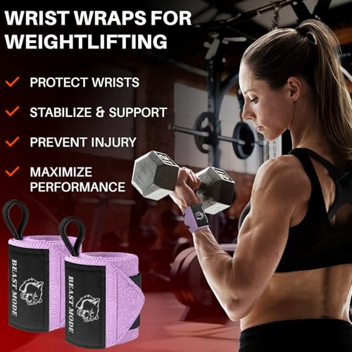 TECEUM Weightlifting 18" & 12" Wrist Wraps with Thumb Loop – Heavy Duty Wrist Workout Braces for Men and Women – Ideal for Powerlifting, Strength Training, Bodybuilding - color: Pink, style: 12" – Queen of Lifts
