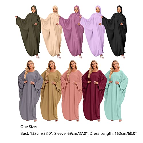 Muslim Dresses for Women, Long Sleeve Eid Islamic Prayer Jilbab Khimar Cardi Robe Middle East Maxi Abaya Dress - color: Grey