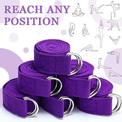 6 Pcs Yoga Strap for Stretching 8 ft Yoga Exercise Adjustable Straps Bands with Safe D Ring Buckle for Pilates, Gym Workouts, Fitness, Physical Exercise, Dance, Improve Flexibility - color: Purple