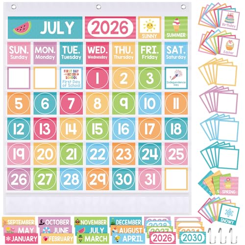 Sinload Classroom Calendar Pocket Chart White, Pastel - color: White, style: Pastel
