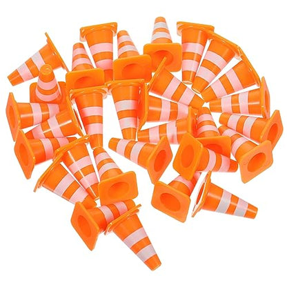 30Pcs Mini Traffic Cones, 1in Mini Cones Orange Small Roadblock Construction Signs, Tiny Traffic Toys Training Scene Roadblocks, Multifunctional Race Decor Building Theme Cars Party Favors