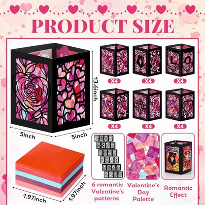 Retisee 24 Pcs Valentine's Day Decorations Paper Lanterns Craft Kits Valentine's Day Candles Holders Paper Boxes Lanterns DIY Craft Kits for Home Decorations Art Project - style: Valentine's Day