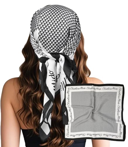 Sumolux Head Hair Scarf for Women Like Satin Silk Scarf Bandana Hair Wrapping Night Large Square Scarves 27.5" - color: Black Grid