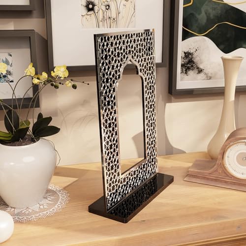 iwa concept Islamic Mihrab Acrylic Tabletop Decor - Arabic Calligraphy Mirror Effect Shelf Art - Modern Ramadan & Eid Home Decoration - Elegant Muslim Gift for Desk & Bookshel - color: Silver