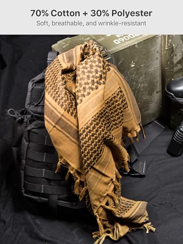 FREE SOLDIER Scarf Military Shemagh Tactical Desert Keffiyeh Head Neck Scarf Arab Wrap with Tassel for Men Women - color: Coyote Brown & Tan