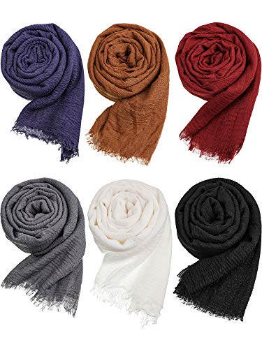 Geyoga 6 Pcs Women Cotton Scarf Crinkle Hijab Wrap - color: Classic Colors