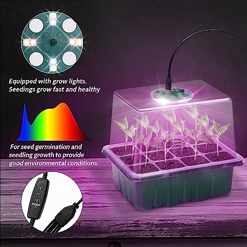 Seed Starter Tray, Seed Propagation Station with Grow Light,5 Pack | Seedling Starting Kit with Time Controller,Mini Greenhouse with Humidity Domes and Base,Plant Tray for Seeds Growing Starting - size: 5 Packs