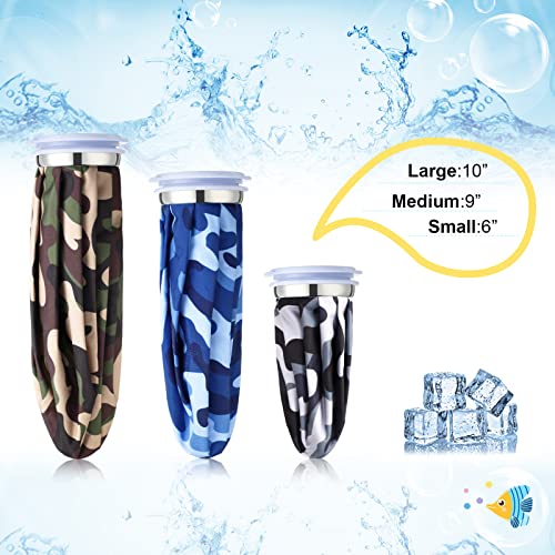 Nuanchu 3 Pieces Ice Bags for Injuries Reusable Ice Pack Hot Cold Water Bag 6, 9, 10 Inches Hot Cold Therapy and Pain Relief Pain Screw Top for Sports Knee Head Leg(Camouflage Style) - style: Camouflage Style