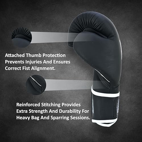 Smash Series Boxing Gloves for Men and Women Leather Training Sparring Gloves 10 oz 12 oz 14 oz 16 oz Kickboxing MMA Muay Thai Heavy Bag - color: Black, size: 16 oz