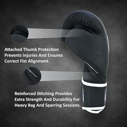 Smash Series Boxing Gloves for Men and Women Leather Training Sparring Gloves 10 oz 12 oz 14 oz 16 oz Kickboxing MMA Muay Thai Heavy Bag - color: Black, size: 16 oz
