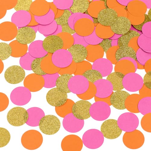 Hot Pink Orange and Gold Confetti Table Decoration for Baby Shower Valentine's Day Bachelorette Fall Autumn Thank's Giving Party,1.2 inch in Diameter,200 Counts - color: Gold Hot Pink and Orange