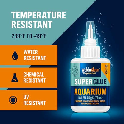 WoldoClean Aquarium Super Glue Gel 50g Fish Safe - Coral, Moss & Plants | Reef Adhesive for Aquascaping, Rocks & Driftwood, Freshwater & Saltwater
