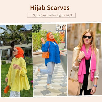 Muslin Hijab Scarf for Women Long Headscarves Solid Head Wraps Soft Pashminas Shawls - color: Orange Muslim Hijab Scarf