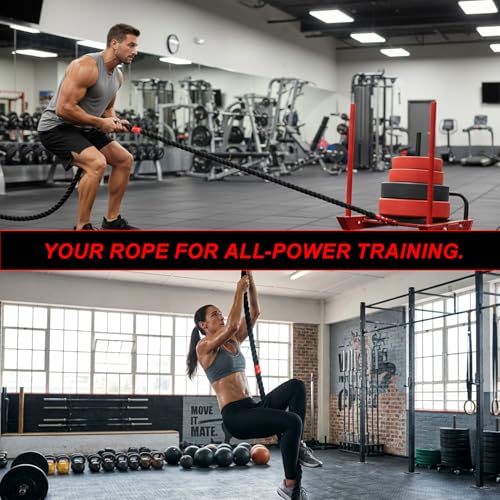 J Bryant Weighted Sled Pull Rope with 3m Interval Markers, Braided Polyester Training Rope with Storage Bag & Carabiner for Home Gym Conditioning - size: 15m