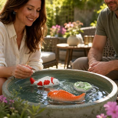Garneck 3pcs Ceramic Floating Fish Decor: Koi Fish Aquarium Ornaments Porcelain Garden Pond Figurines Leaf Pad Goldfish Water Fountain Birdbath Bowl Tank Accent for Indoor Outdoor