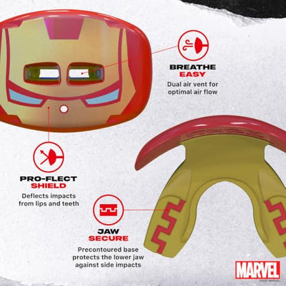 Marvel Iron Man Lip Guard, Football Mouth Guard with Detachable Strap, Lip Protector Adult and Youth, Flag Football & Lacrosse (One Size, Red Metallic) - color: Iron Man
