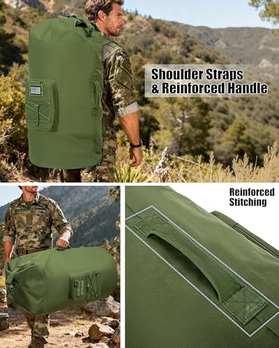 PGmoon Military Duffle Bag,110L Extra Large Army Backpack Heavy Duty Sea Bag with Removable Pocket for Camp, Outdoor or Laundry Bag (Patent Design)