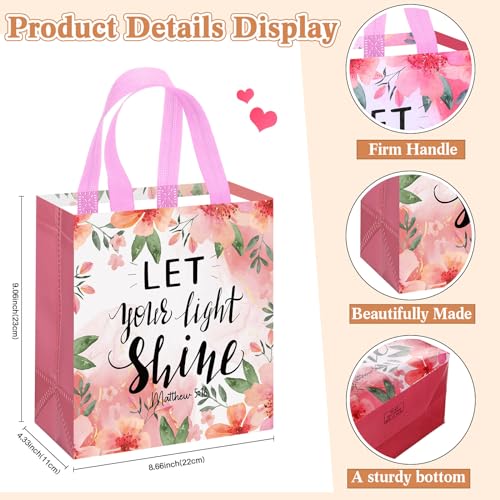 Riakrum 16 Pcs Religious Gift Bags Bulk for Women, Non Woven Christian Gift Bag with Handle, Reusable Flower Religious Baptism Bible Verse Tote for Eid Easter Catholic Theme Party Favors