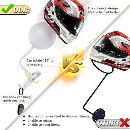 Kikerike Motorcycle Helmet Holder Wall Mount 180 Degree Rotation Metal Bike Helmet Rack Mount Bicycle Helmet Display Stand Hanger with 2 Hooks for Motorcycle Bike Baseball Rugby Helmet - White, 2 Pcs - color: White(2PCS)