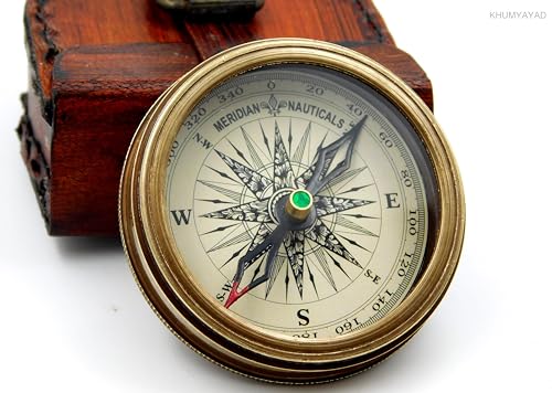 Brass Hand Made Fully Functional Compass with Leather Case & Robert Frost Poem Engraved