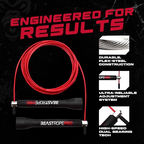 Beast Gear Pro Speed Jump Rope - Professional Fitness Jump Ropes for Women and Men - Skipping Rope for Exercise, Boxing, MMA, HIIT Workout, Strength Training, and Double Unders