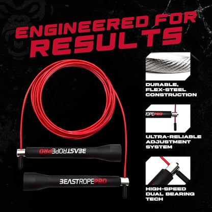 Beast Gear Pro Speed Jump Rope - Professional Fitness Jump Ropes for Women and Men - Skipping Rope for Exercise, Boxing, MMA, HIIT Workout, Strength Training, and Double Unders