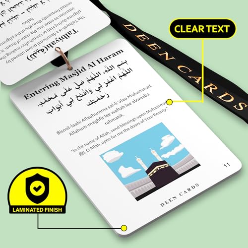 Umrah Guide Book - 32-Page Pocket-Size Guide With Lanyard - Includes Duas and Supplications - Durable 400gsm Cards