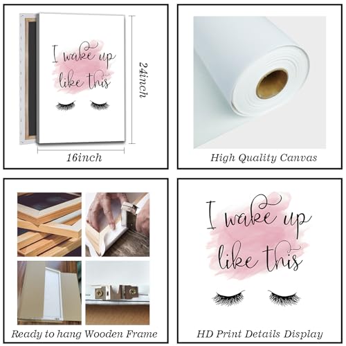 Makeup Wall Art Canvas Fashion Art Eyelash Pictures Eyelash Extension Guide Poster Beauty Salon Wall Art Pink Black and White Painting Lashes Picture for Bathroom Living Room 16x24inchx3 with Framed - color: Beauty Salon Wall Art Framed, size: 16"L x 24"W