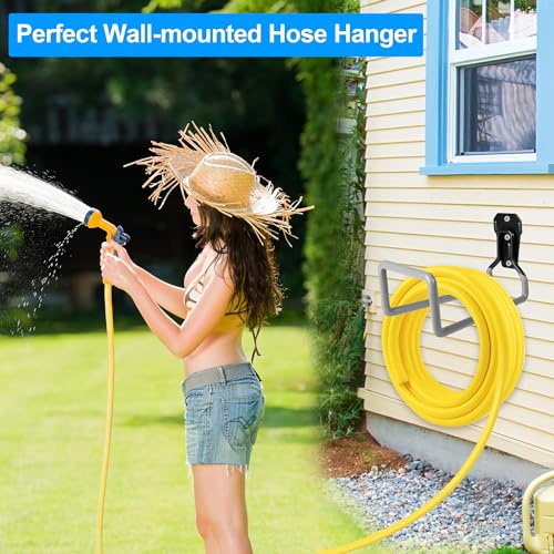 PeoMev Garden Hose Holder Metal Garden Hose Reel Wall Mounted Hose Hanger | Heavy Duty Water Hose Holders for Outside Water Hose Storage - color: Gray