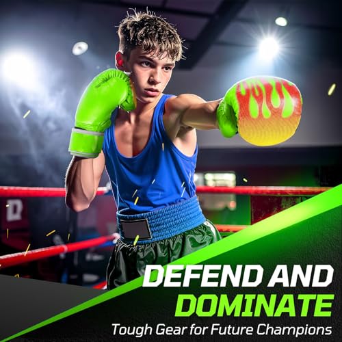 Flexzion Boxing Gloves for Kids 4oz – Training Punching Bag Mitts, Kid Boxing Gloves with Faux Leather & Wrap-Around Wrist Protection for Boys & Girls Ages 3-8 Years - color: Green Blaze