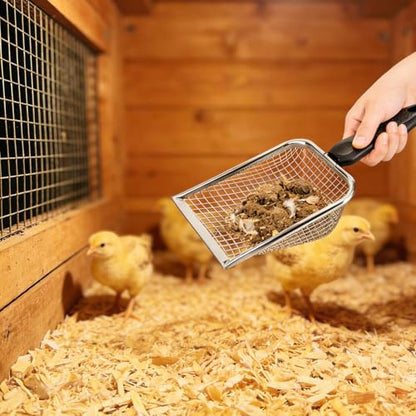 2 Pack Chicken Poop Scooper for Coop, Mesh Sifting Shovel 3.8mm 5mm Holes | 4" Metal Chicken Coop Rake and Scoop Cleaning Tool, Scooper Shovel for Sifting Sand, Litter, Chicken Supplies - size: 4" 2 Set