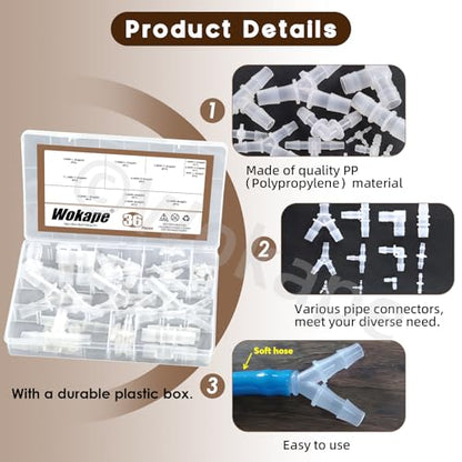 36Pcs Plastic Hose Barb Fitting Kit, 3/32" 5/32" 7/32" 1/16" 3/16" 5/16" 7/16" 9/16" 3/8" 1/4" 1/2" Stright/L/T/Y-Shaped Reducer fittings Pipe Connectors Aquarium Union Joint Splicer Adapter - style: Style 2