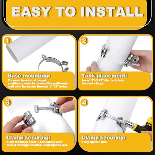 Lounsweer 2 Pcs Universal Tank Mounting Bracket Mounted Adjustable Pipe Hose Clamp Galvanized Steel Fuel Hose Clamp Features Locking Nut for All 3" to 3.25" Diameter Coolant Propane Tanks Holder