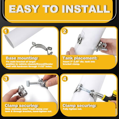 Lounsweer 2 Pcs Universal Tank Mounting Bracket Mounted Adjustable Pipe Hose Clamp Galvanized Steel Fuel Hose Clamp Features Locking Nut for All 3" to 3.25" Diameter Coolant Propane Tanks Holder