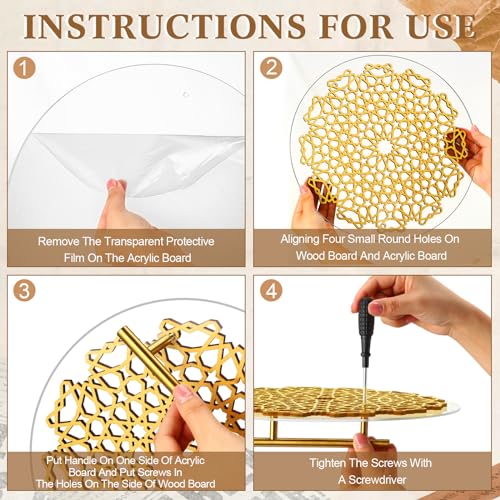 SiliFine Eid Al-adha Tray Decoration for Home, Islamic Ramadan Mubarak Plates, Eid Mubarak Serving Trays, Round Hollow Star Trays Plates for Serving Pastry Dessert Cookie Candy Eids Party Decor