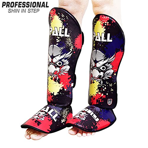 Spall Pro US Muay Thai Guards Shin Guards for Kickboxing Martial Arts BJJ Boxing Sparring with MMA Foot Protector (Medium, Scary Blue)