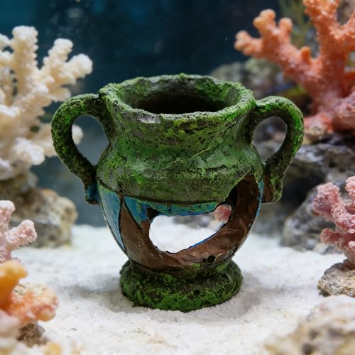Fish Tank Decorations, Resin Aquarium Ornaments, Pottery Jar Shaped Fish Tank Accessories, Brown Fish Cave Hideout for Betta Shrimp Spawning & Playing (4 inch, Single Pottery Jar Shape)