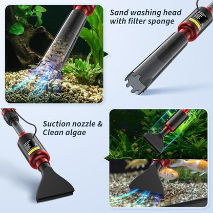 Fish Tank Cleaner, Aquarium Gravel Cleaner, 530GPH/32W Electric Fish Tank Cleaning Tools, Adjustable Water Flow Fish Tank Gravel Cleaner Vacuum, Aquarium Cleaner Kit for Water Chang, Wash Sand (Red)