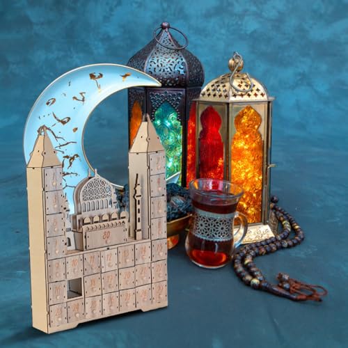 Ramadan Eid Mubarak Countdown Calendar Decoration, Ramadan Advent Calendar with Wooden Drawers, Wood Advent Calendar for Muslim Ramadan Party Decoration