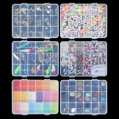CGCG 3-Pack 18-Grid Clear Plastic Beads Organizer Box 7.9x5.8 | Multi compartment container case with adjustable dividers for small crafts, jewelry, fishing tackle, nail charm stickers