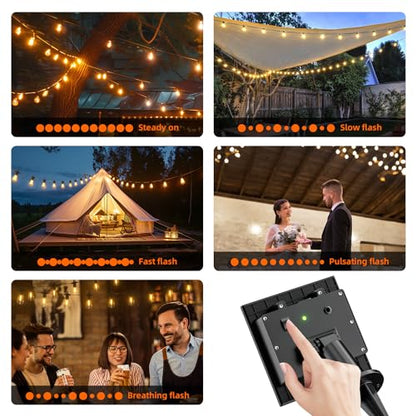 Kawaya Solar Powered String Lights: 50 FT LED Outdoor Patio Hanging Lights with 25+2 Edison Bulbs - USB-Charging - IP65 Waterproof Shatterproof Edison Bulbs for Bistro Cafe Camp Yard Balcony - size: 50FT New