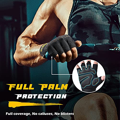 FREETOO Fingerless Workout Gloves for Men,Padded Palm Weight Lifting Gloves | Anti-slip Breathable Lightweight, Palm Protection, Gym Exercise Pull Up Training Calisthenics Sports Fitness - size: Large