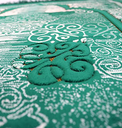 Modefa Prayer Mat | Turkish Velvet Muslim Prayer Rug Muslim Prayer Mat Islam | Soft Beautiful Prayer Rug Janamaz Sajjadah with Car Hanger | Classic Elegant Swirl (Green) - color: Green