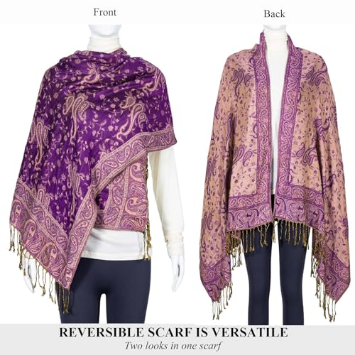 TUSHUSTY Pashmina Feel Shawls Wraps Rave Scarf for Women Soft Silky Reversible Men Scarves Hijab - color: Purple