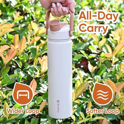 24 oz Insulated Water Bottle, 2-in-1 Lid, Straw & Spout with Protected, Leak Proof, Keep Cold 24H, Cup Holder Fit, Stainless Steel, Metal, Reusable, for Travel, Gym and School, 2 Lids, Mousse - color: Mousse, size: 24 Ounces