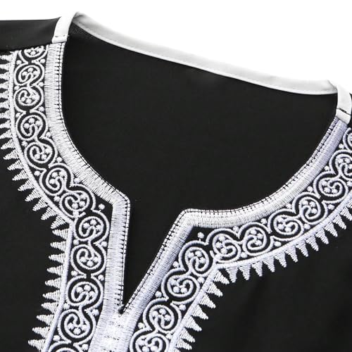 Lmdudan Men Islamic Kaftan Robe - Men's Long Sleeve Dubai Clothes - Men Muslim Robe Eid Muslim Thobe Abaya Robes with Pocket - color: Black, size: Small
