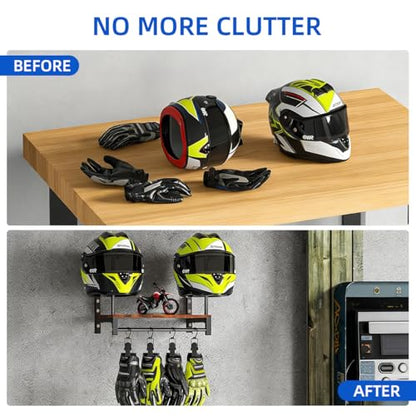 Helmet Holder Wall Mount,Motorcycle Helmet Holder with 4 Hook Clips,Motorcycle Accessories for Gear Storage