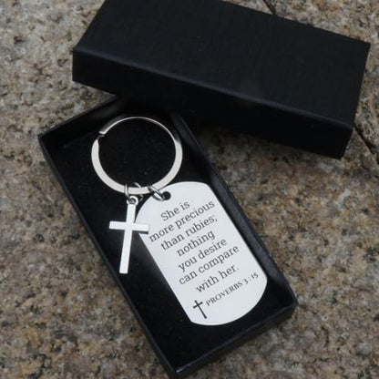 GiftYou Inspirational Scripture Metal Key Chains with Cross Pendant - Bible Verse Keychain Religious Gift for Christian - color: Proverbs 3:15