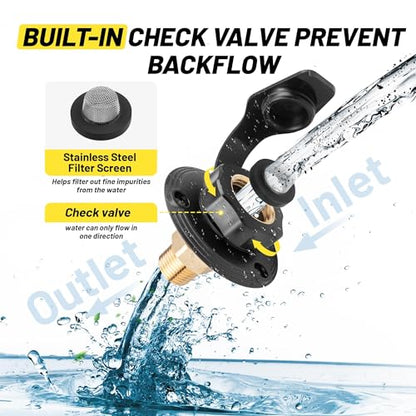 Oyviny RV City Water Inlet with Check Valve, Lead-free Brass RV Fresh Water Inlet 3/4 NH Female to 1/2 NPT Male Connection, Water Fill Inlet Flange Replacement for Camper Trailer Motorhome Marine