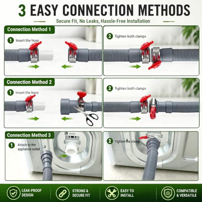 TTFLEX 16 FT Washing Machine Drain Hose, Washer Drain Hose Extension Kit | Trimmable End：0.8", 0.9", 1.2", 1.5" ID, with Hose Holder, for Washing Machine Outlet Box, Kink-Resistant, All-In-One Kit - color: End 1: 0.8",0.9",1.2",1.5"ID;End 2: 0.8"ID, size: